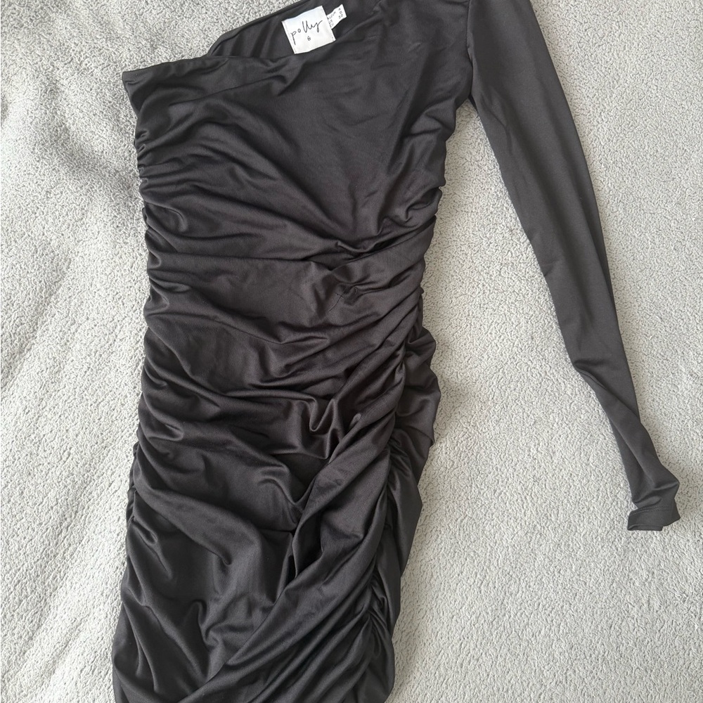Oh Polly Black One-Shoulder Ruched Mini Dress